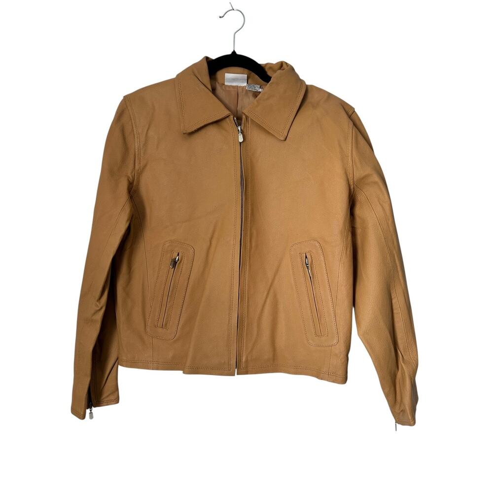 Styleworks Jacket Womens‎ 8 Tan Leather Lined Vintage 80s 90s Straight Pockets
